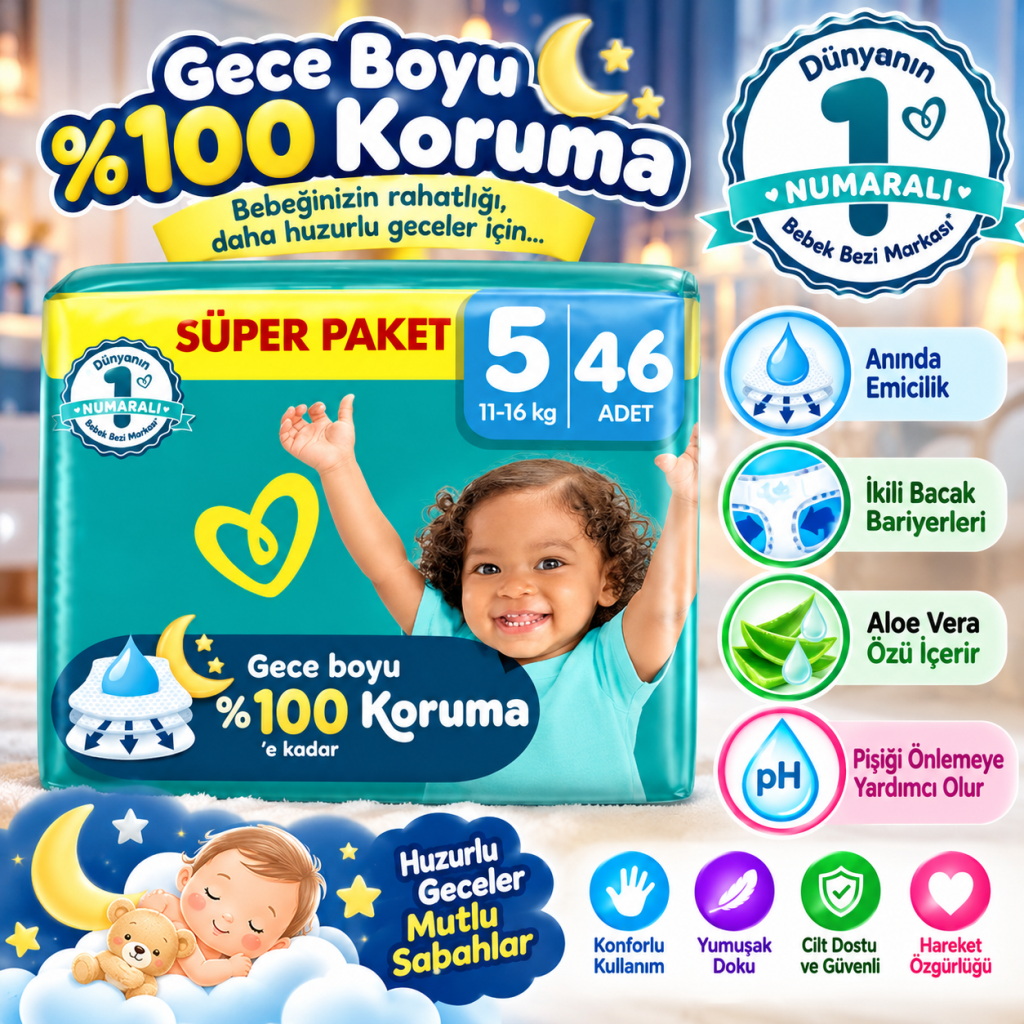 Aktif Bebek Süper Paket Bebek Bezi 5 Beden 46 Adet