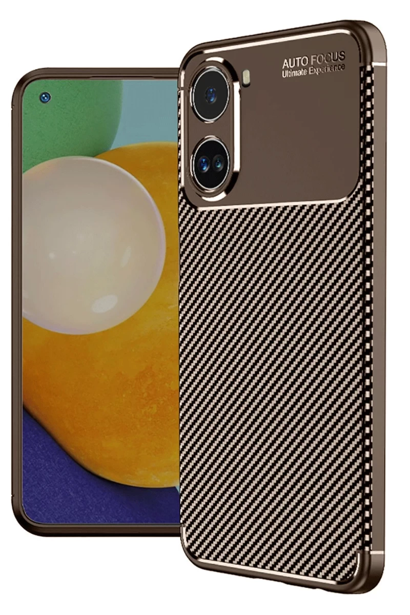 Xiaomi Poco X7 Pro Uyumlu Kılıf Auto Focus Karbon Kapak - Kahverengi