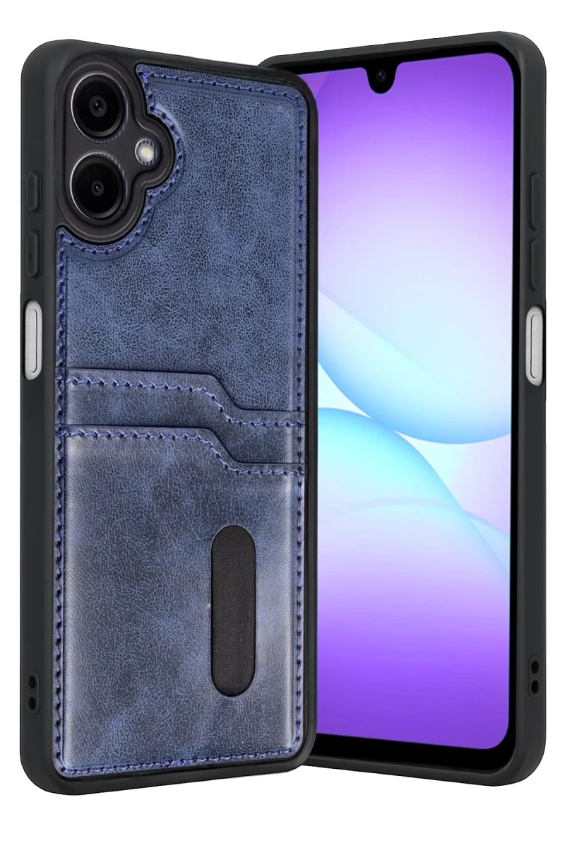 Samsung Galaxy A07 4G Uyumlu Sara Kartvizitli Deri Kılıf - Lacivert