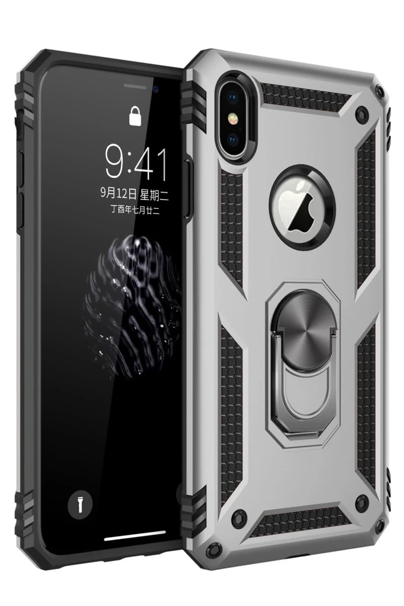 Apple iPhone XS Max Uyumlu Kılıf Sofya Yüzüklü Silikon Kapak - Gümüş