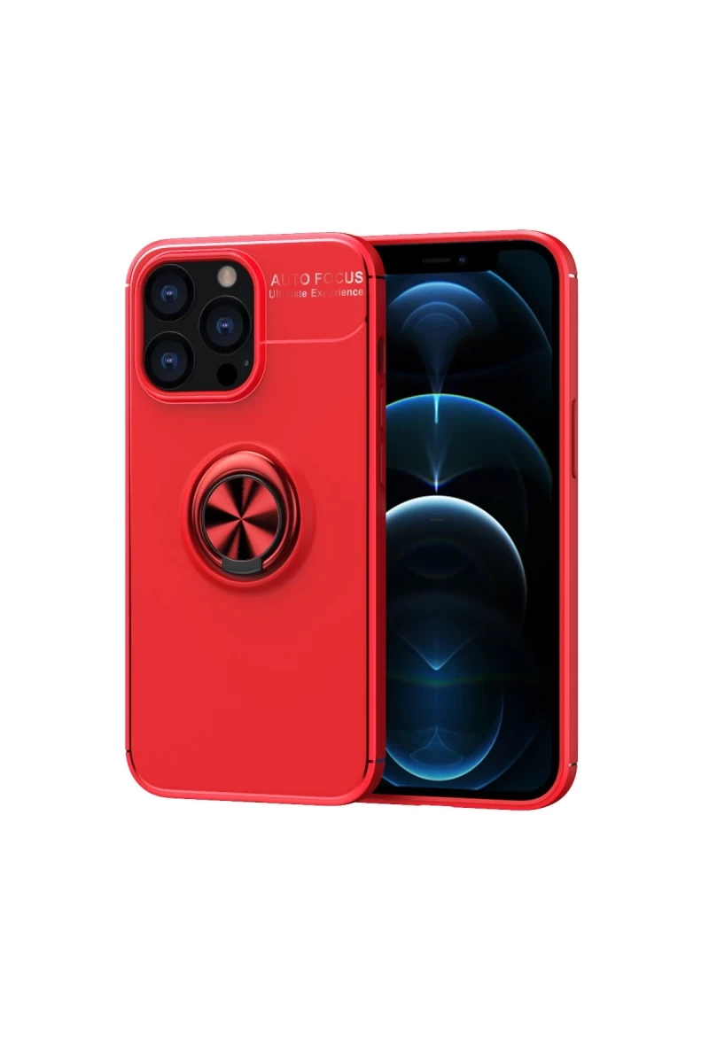 Apple iPhone 13 Pro Max Uyumlu Kılıf Range Yüzüklü Silikon - Kırmızı