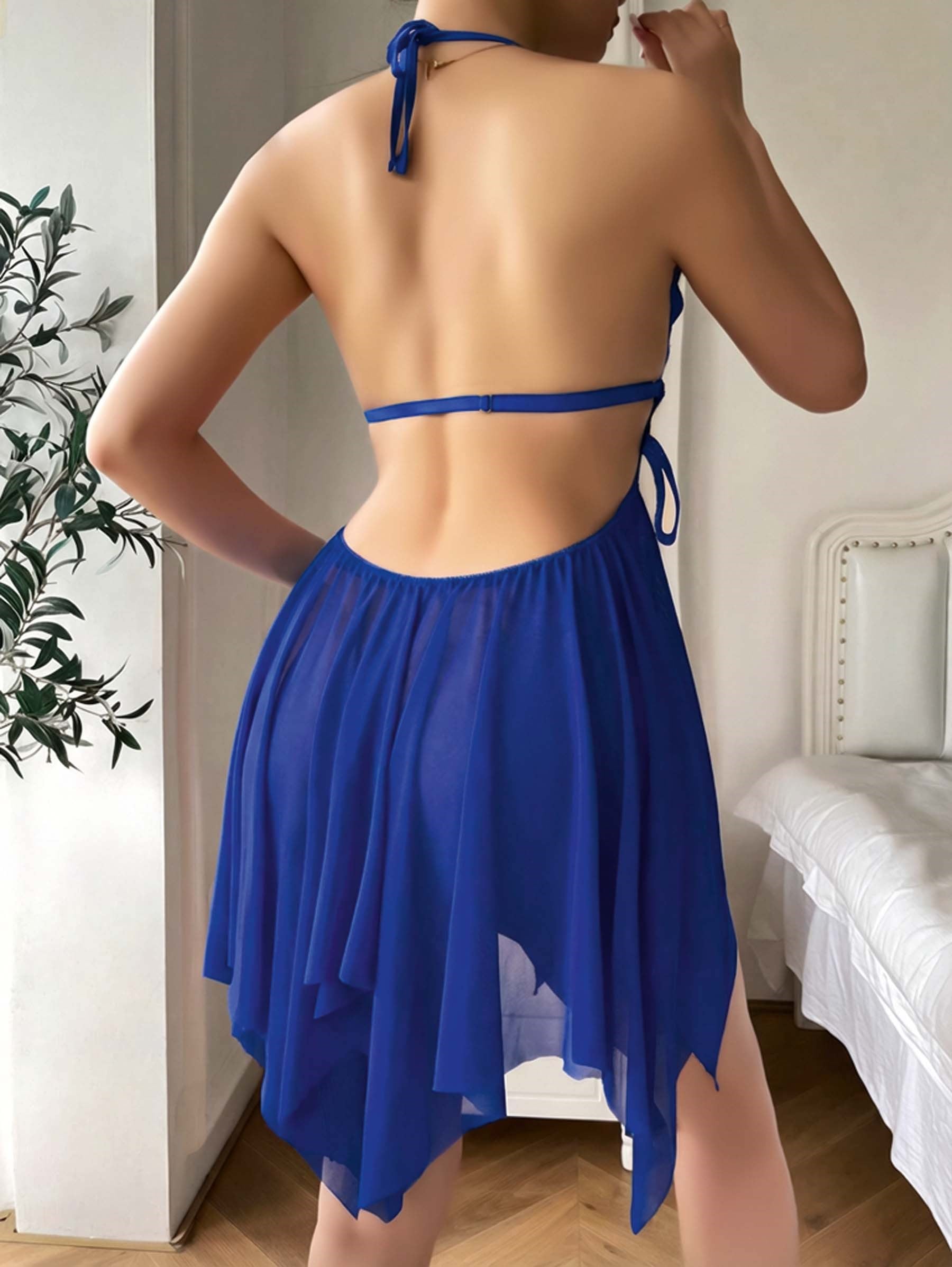 Kadın Saks Mavisi Kelebek Detaylı Tül Fantezi Gecelik 2295 · BEDEN: S/M · RENK: Saks Mavi