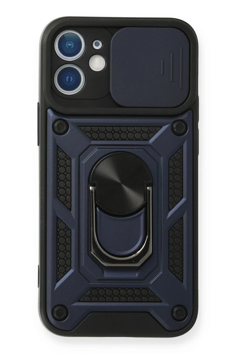 Apple iPhone 12 Mini Uyumlu Kılıf Pars Lens Yüzüklü Silikon - Lacivert