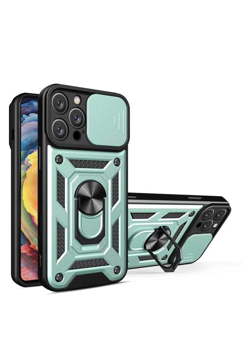 Apple iPhone 16 Pro Max Uyumlu Kılıf Pars Lens Yüzüklü Silikon - Yeşil