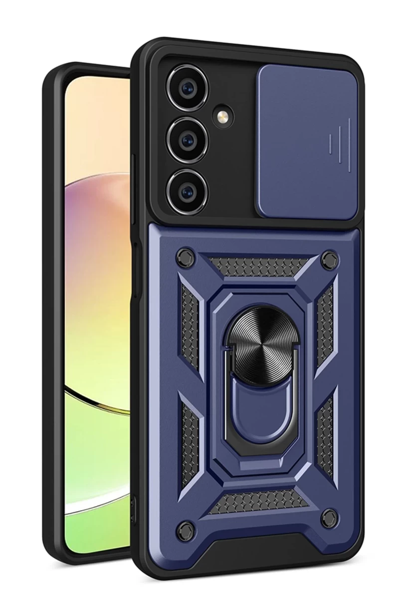 Samsung Galaxy A25 5G Uyumlu Kılıf Pars Lens Yüzüklü Silikon - Lacivert