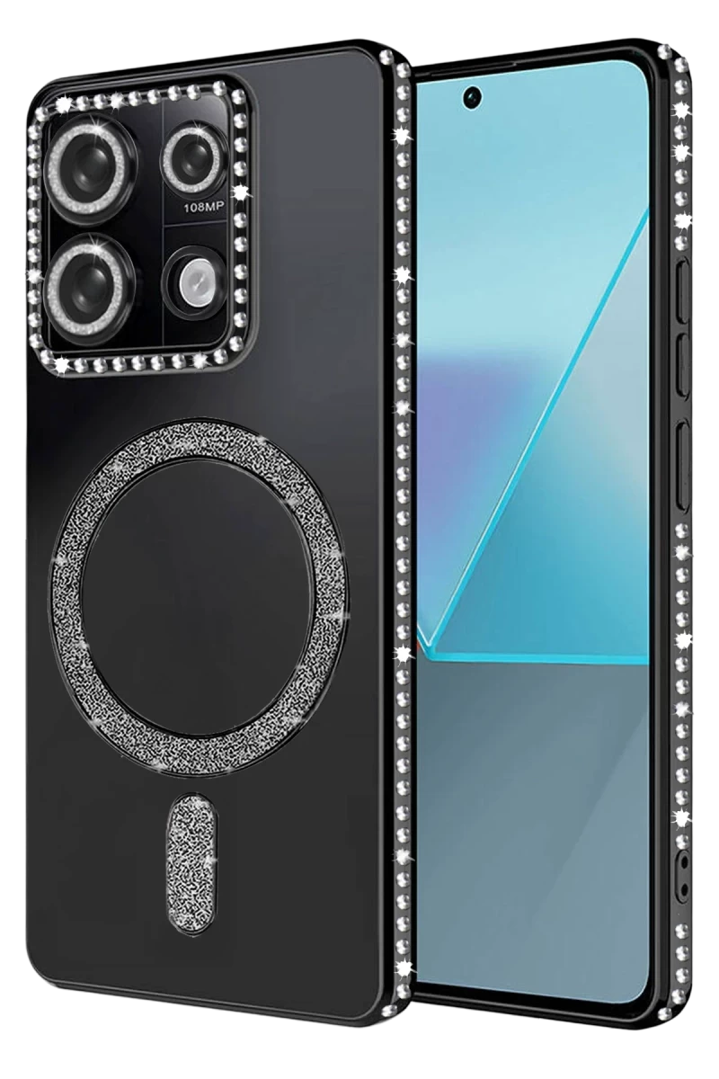 Xiaomi Redmi 13C Uyumlu Joke Simli Magneticsafe Kılıf - Siyah