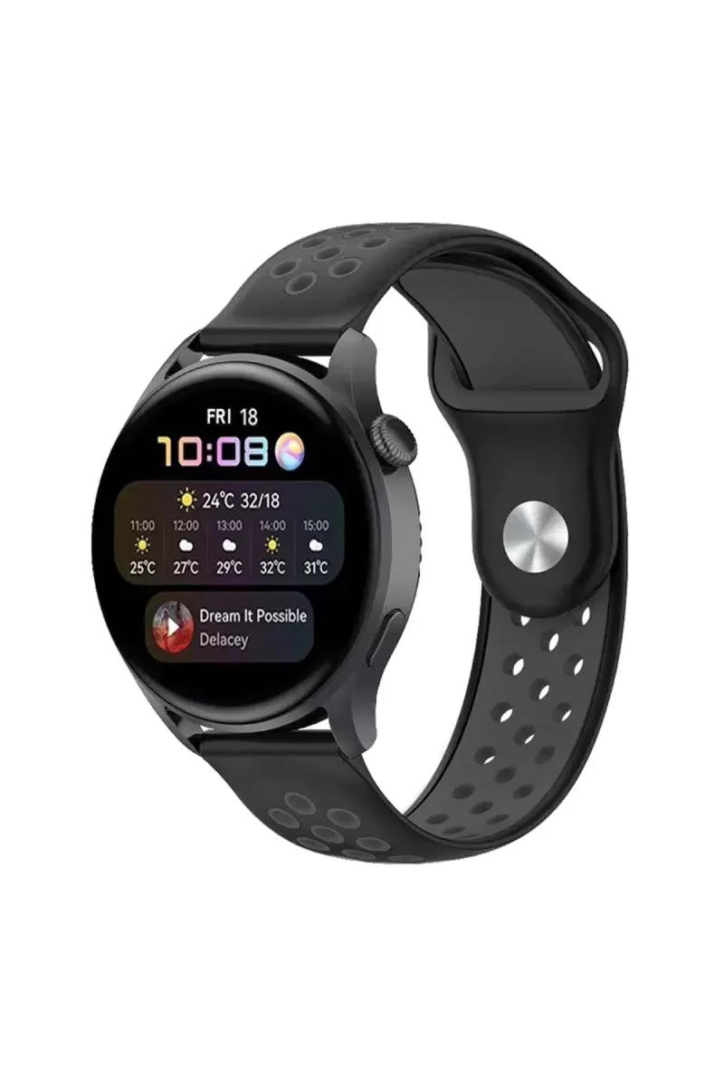 Watch 20mm Uyumlu Spor Delikli Kordon - Siyah-Füme