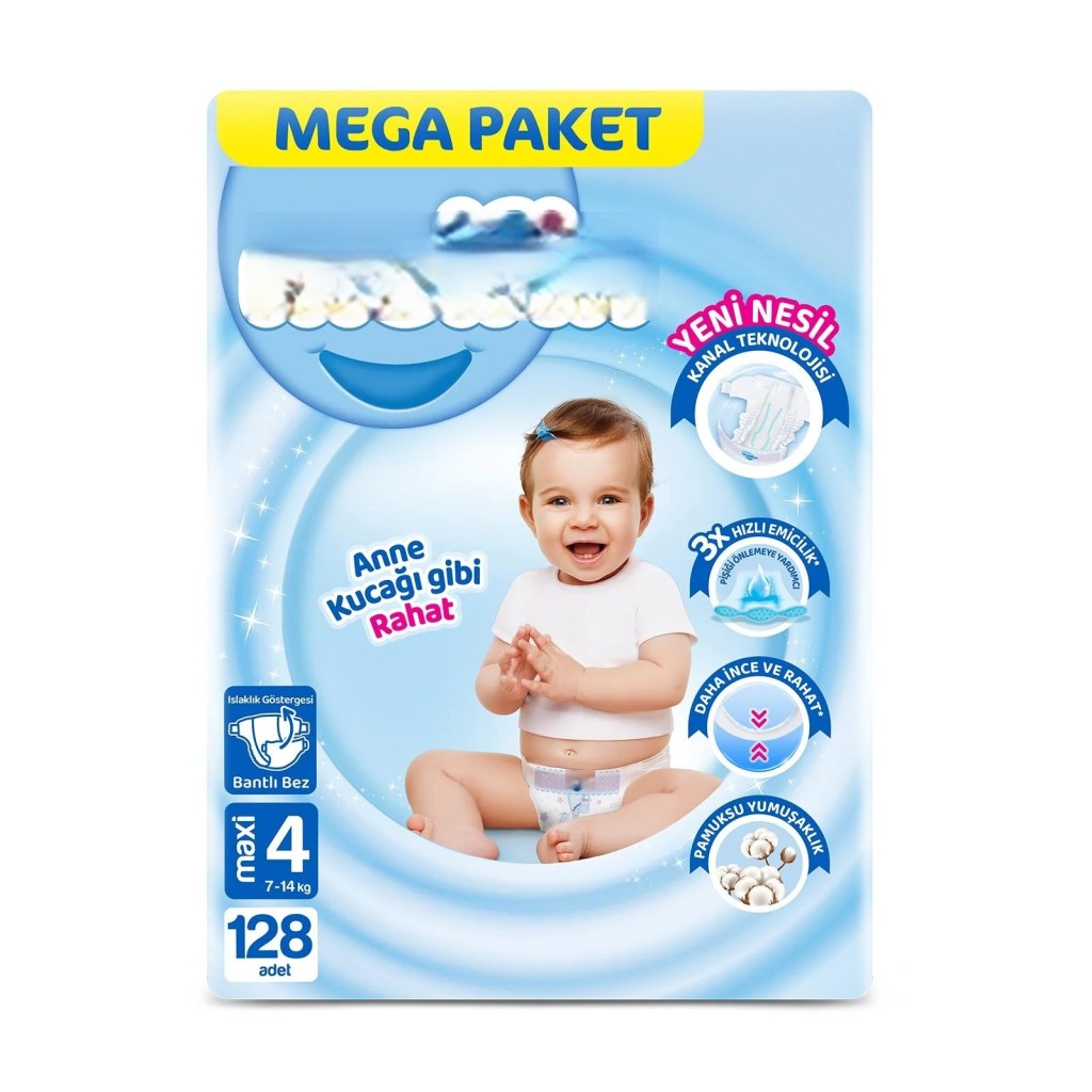 Mega Paket Bebek Bezi 4 Beden 7-14 Kg 128 Adet