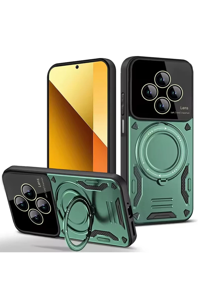Xiaomi Redmi 14C Uyumlu Kılıf Joy Lens Standlı Kapak - Koyu Yeşil