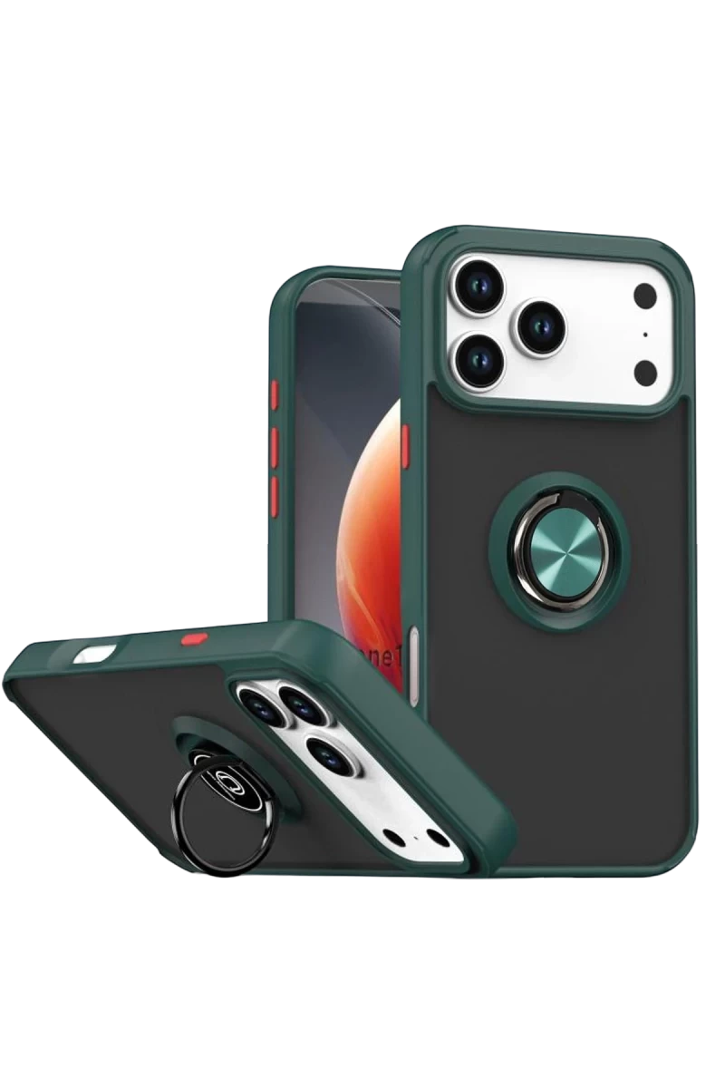 Apple iPhone 17 Pro Max Uyumlu Montreal Yüzüklü Silikon Kapak - Yeşil