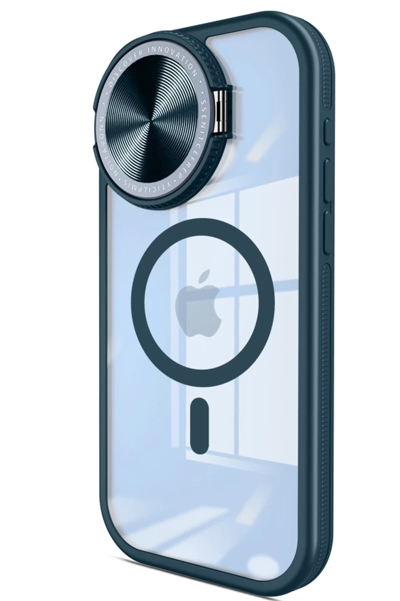 Apple iPhone 15 Pro Uyumlu Kılıf Teleskop Lens Magsafe Silikon Kapak - Lacivert
