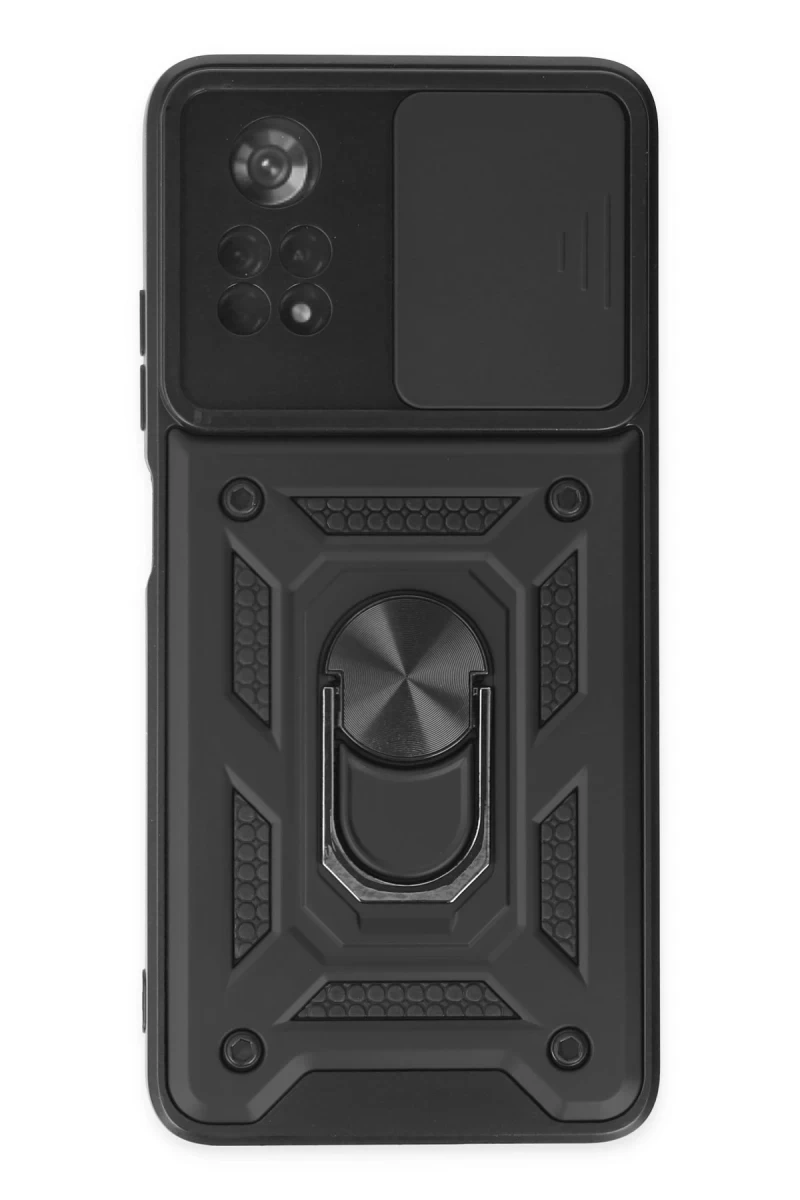 Xiaomi Poco X4 Pro 5G Uyumlu Kılıf Pars Lens Yüzüklü Silikon - Siyah