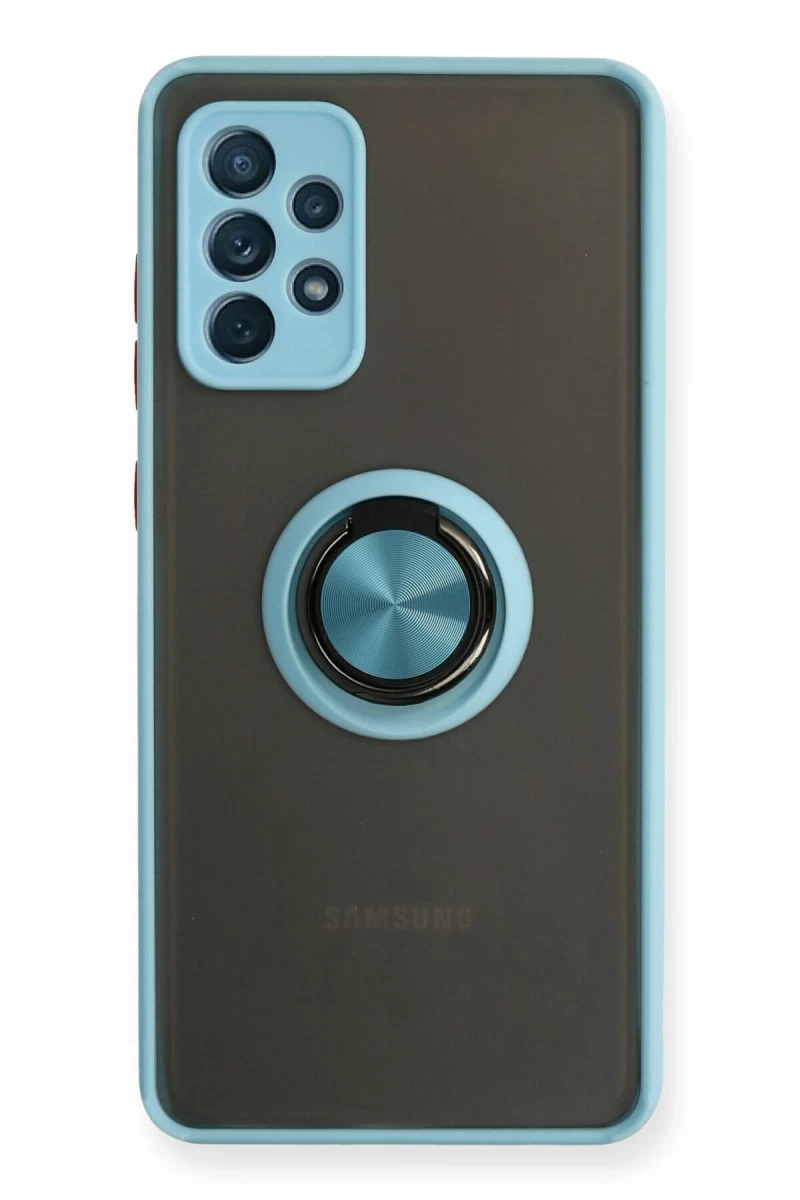 Samsung Galaxy A72 Uyumlu Kılıf Montreal Yüzüklü Silikon Kapak - Buz Mavi