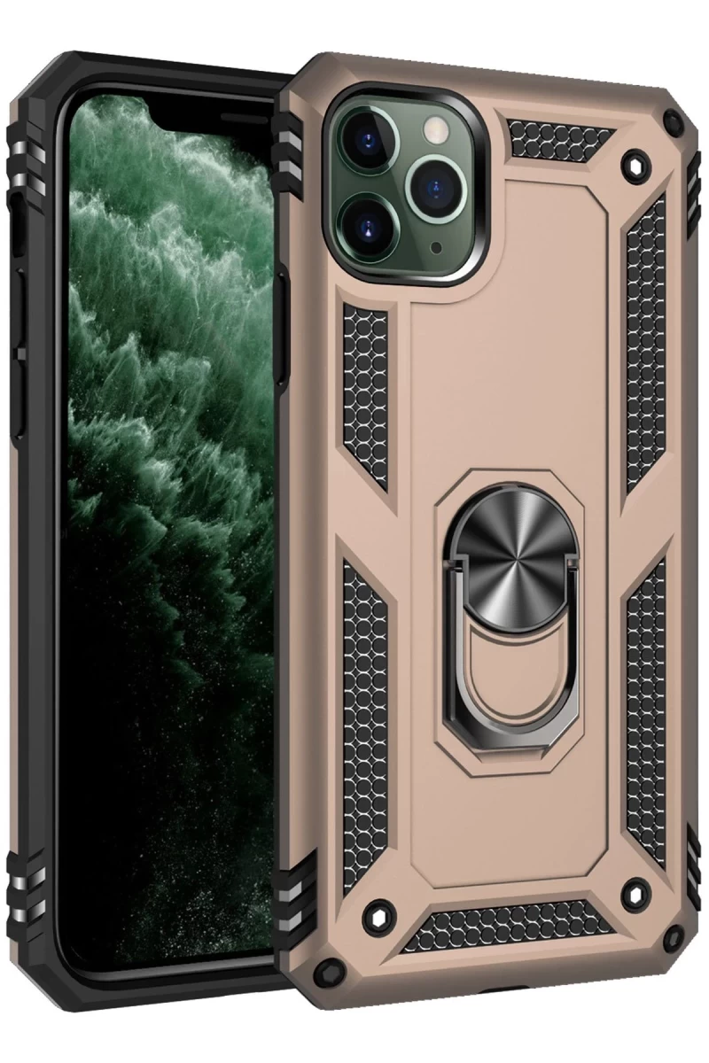 Apple iPhone 11 Pro Uyumlu Kılıf Sofya Yüzüklü Silikon Kapak - Gold