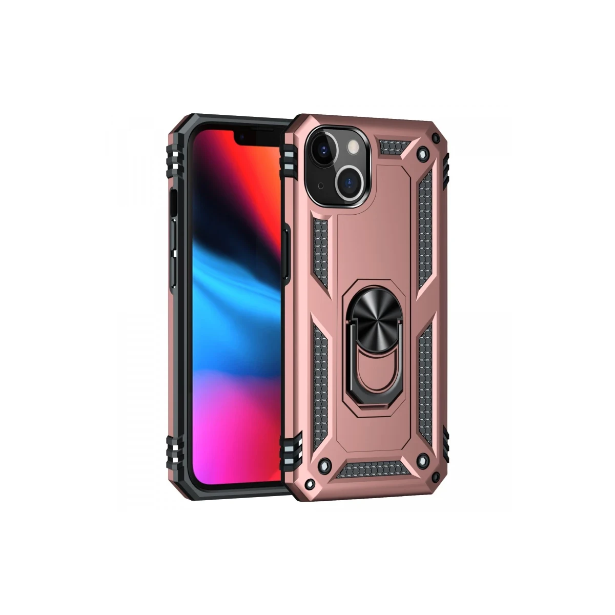 Apple iPhone 13 Uyumlu Kılıf Sofya Yüzüklü Silikon Kapak - Rose