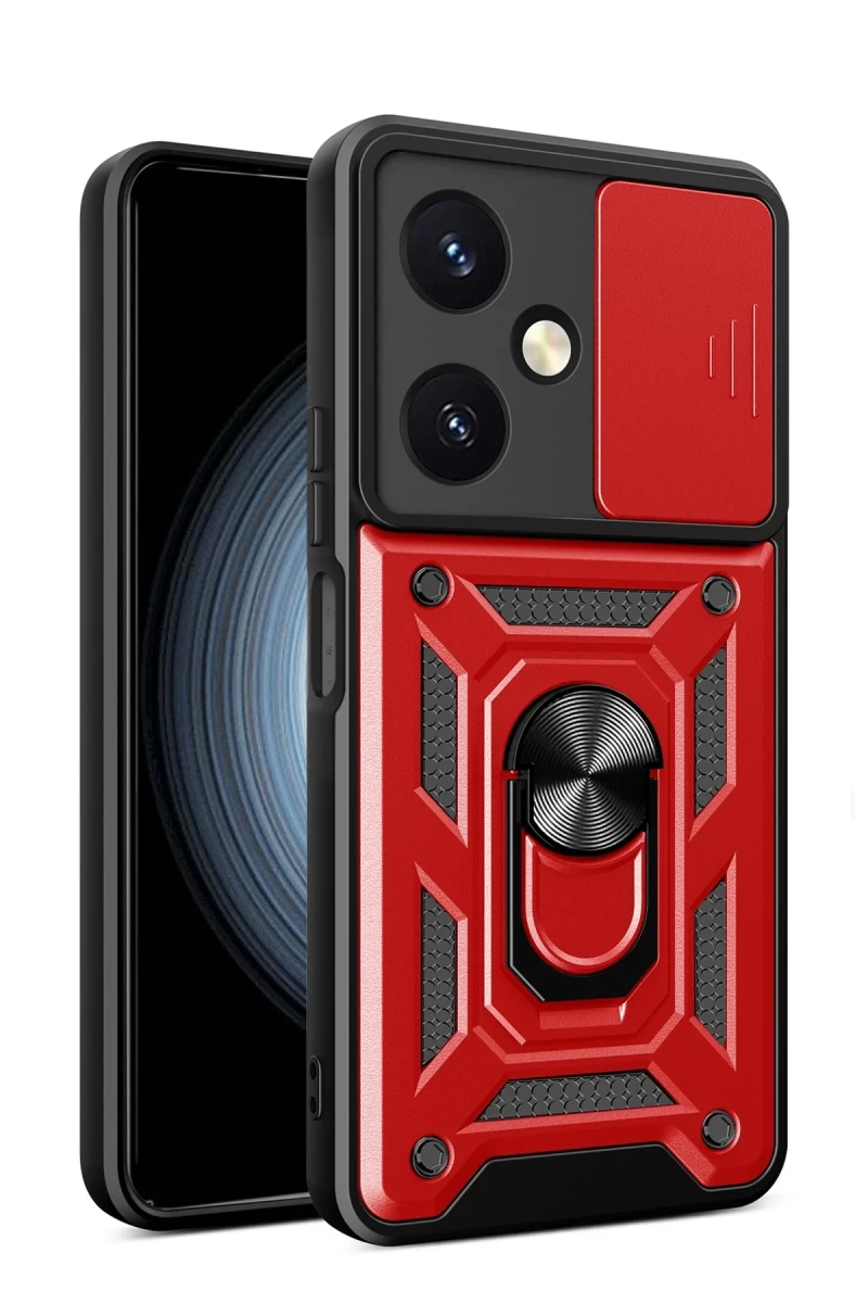 Vivo Y27 Uyumlu Kılıf Pars Lens Yüzüklü Silikon - Kırmızı