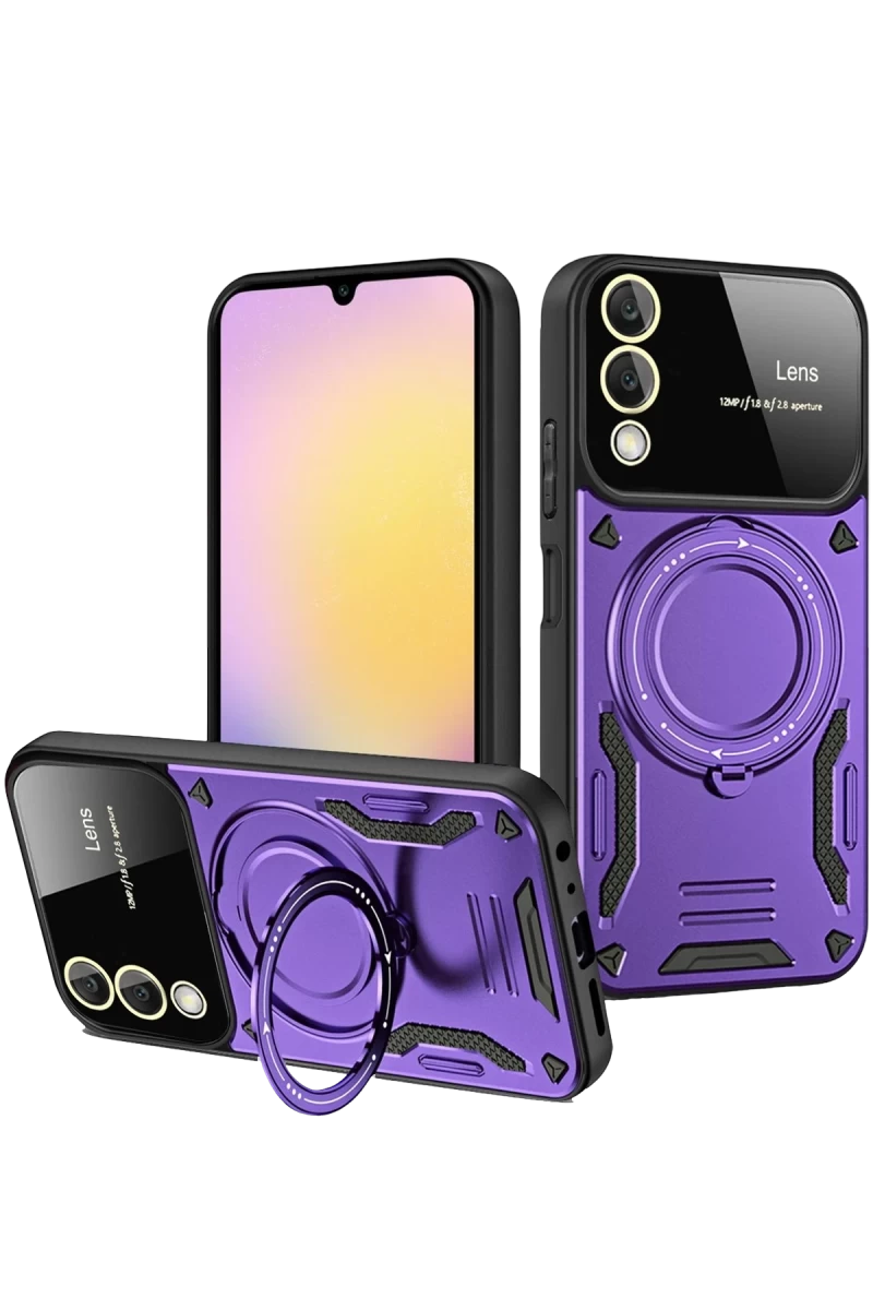 Samsung Galaxy S25 Uyumlu Edge Kılıf Joy Lens Standlı Kapak - Mor