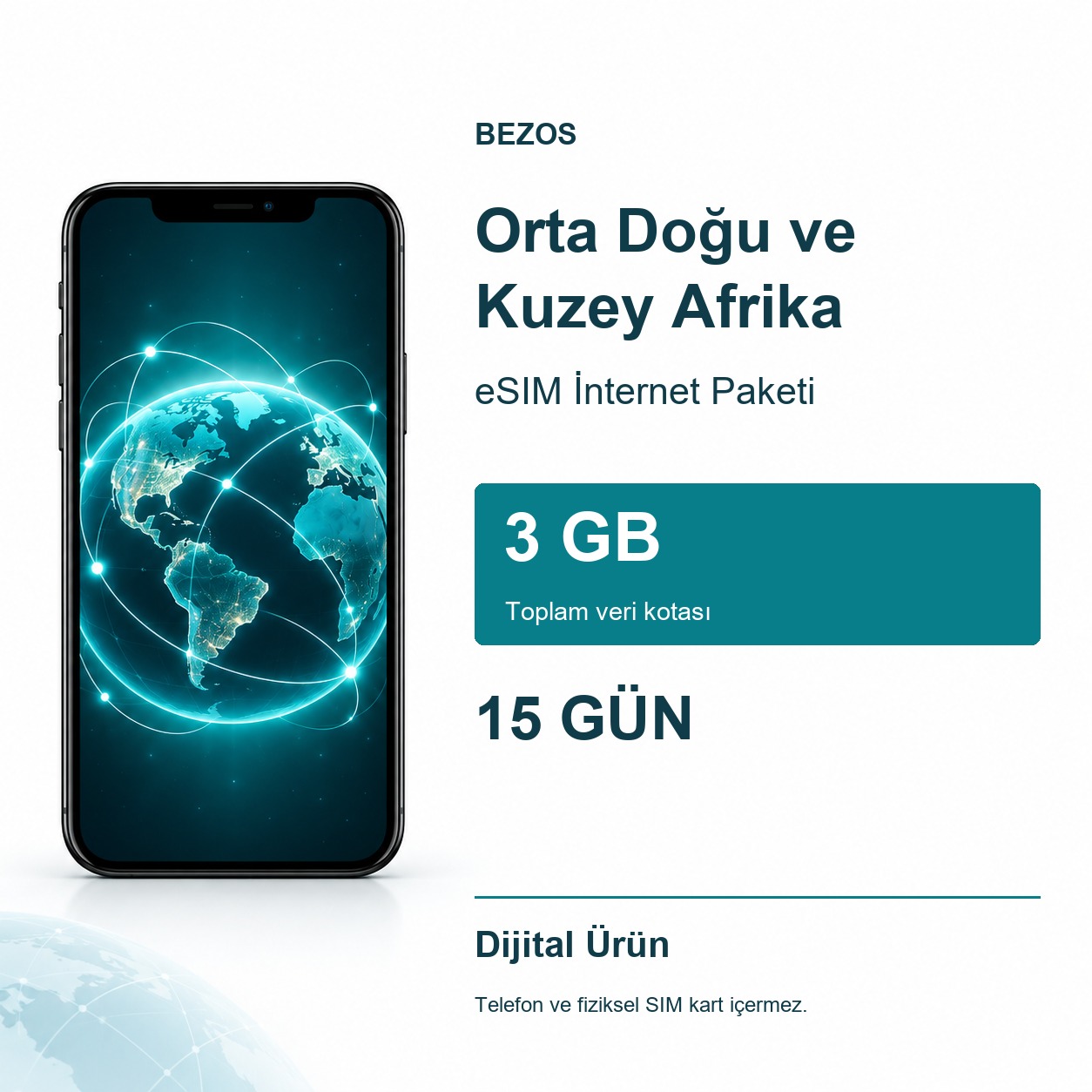 Orta Doğu ve Kuzey Afrika eSIM İnternet Paketi 3 GB 15 Gün