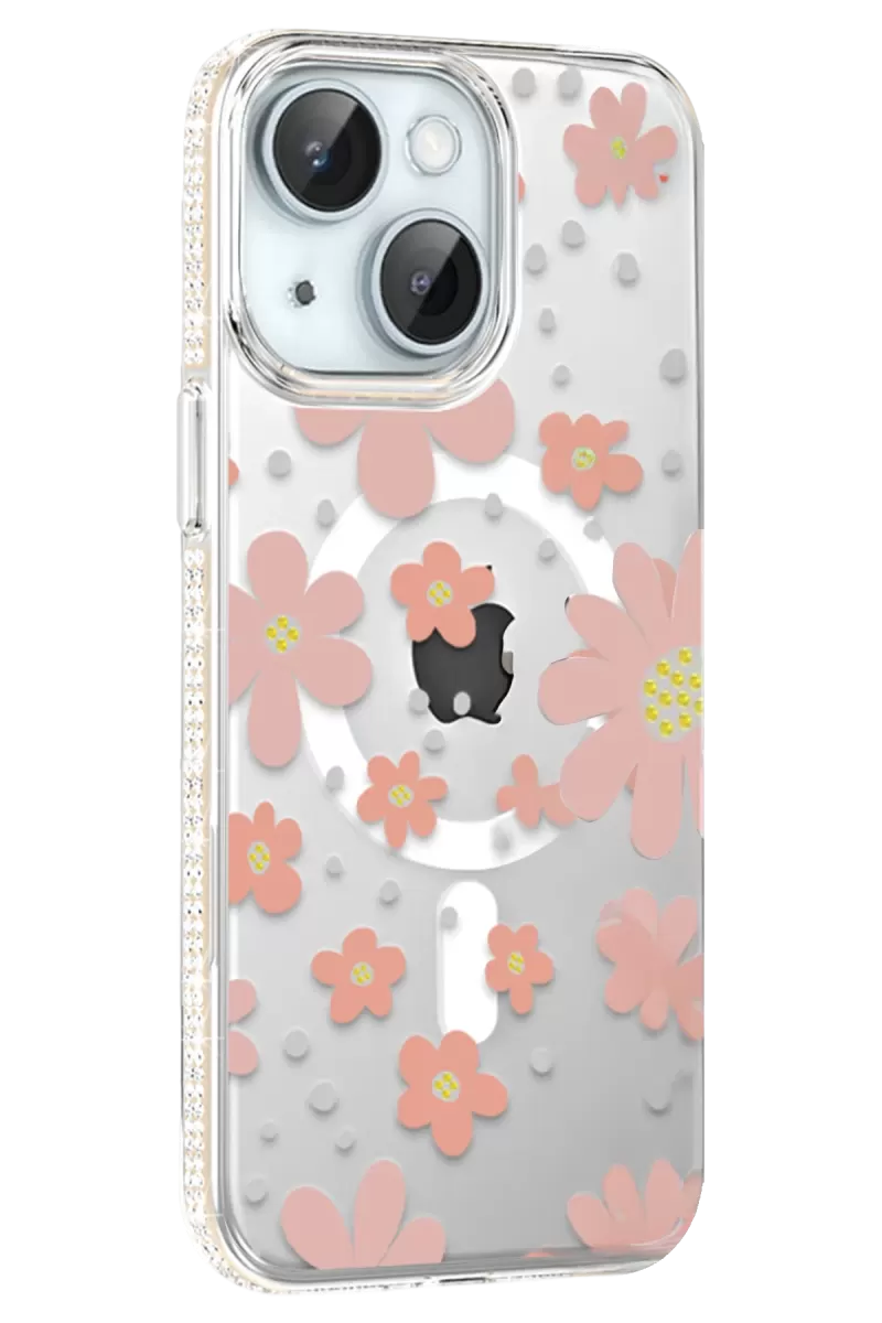 Joko Apple iPhone 14 Uyumlu Floral Magsafe Kapak - Pembe