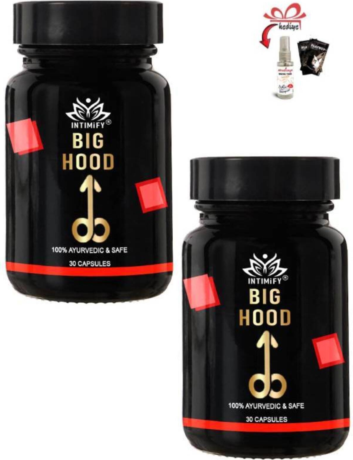 Intımıfy Big Hood Erkekler Için Büyütücülü Takviye 30lu x 2 Ad+Afrodizayn Masaj Yağı