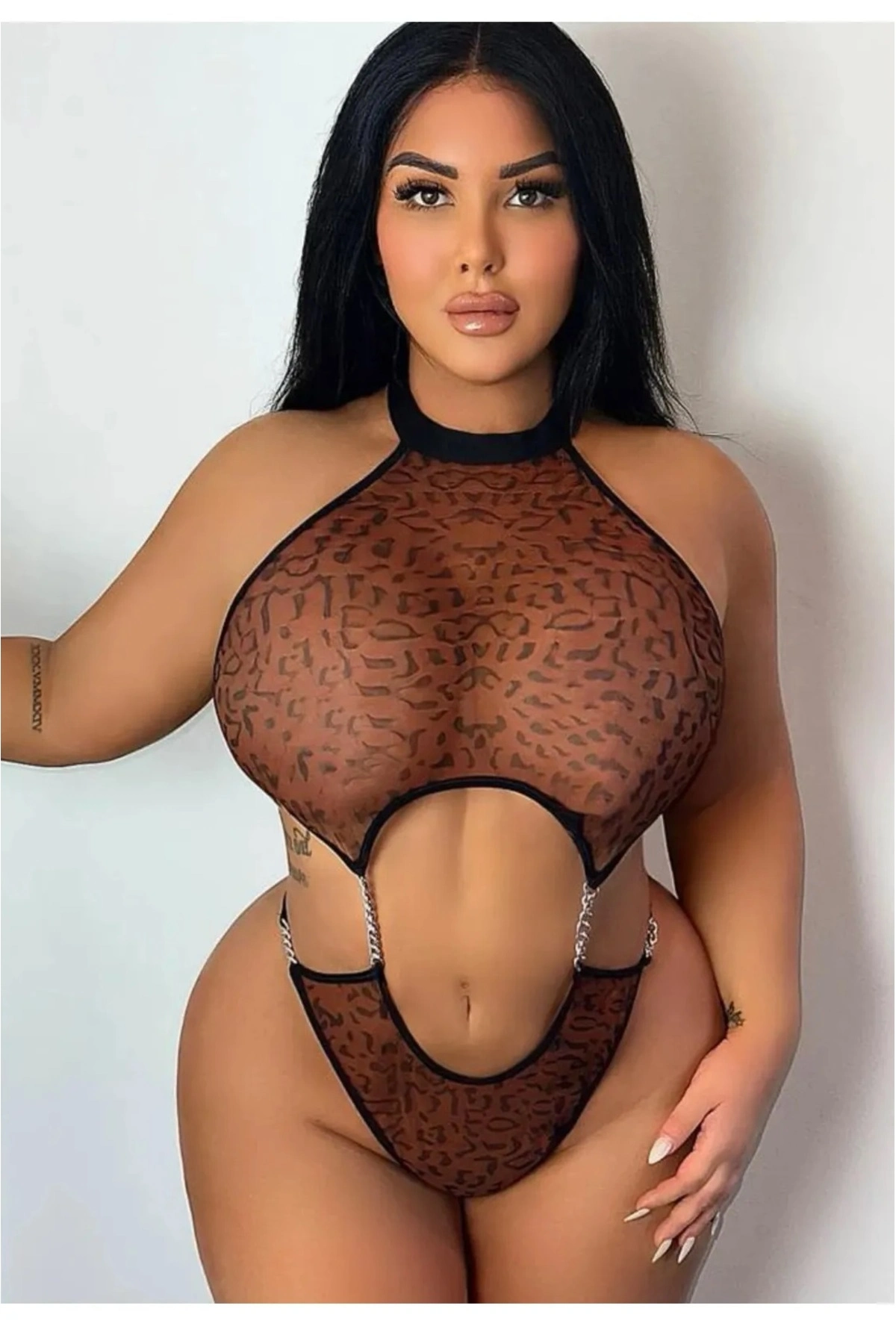 Leopar Büyük Beden Fantezi Gecelik Özel Gece Kostümü Gece Kıyafeti · BEDEN: 2XL · RENK: Siyah-leopar