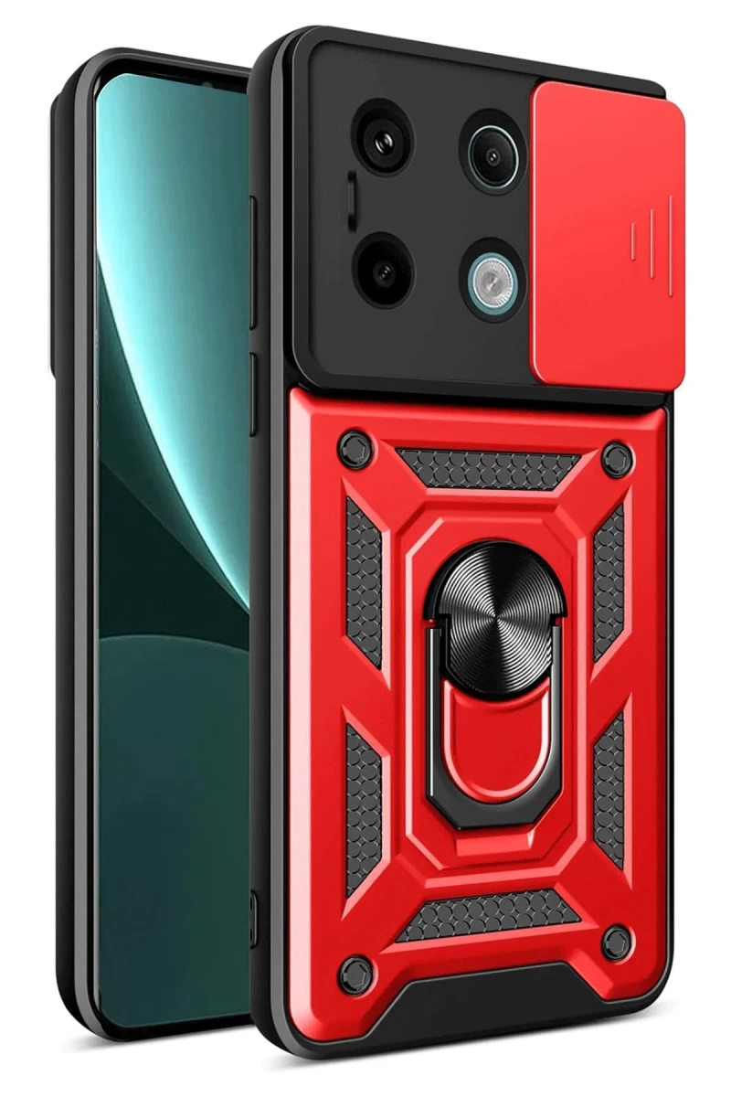 Xiaomi Redmi Note 13 Pro 4G Uyumlu Pars Lens Yüzüklü Silikon - Kırmızı