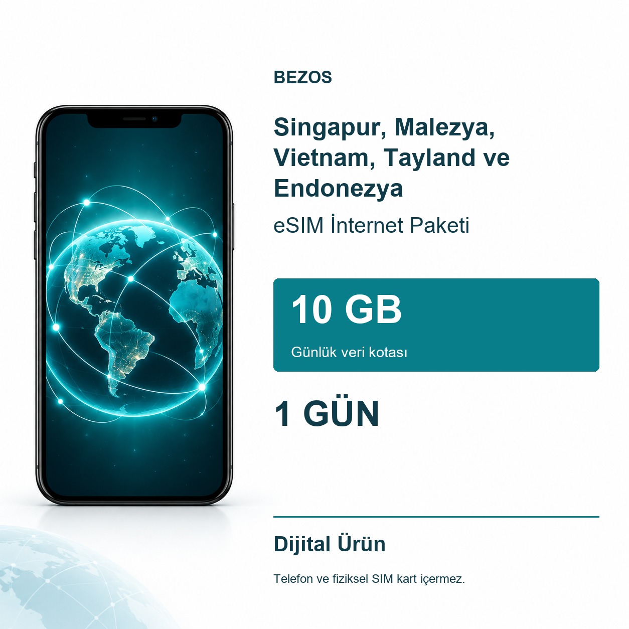 Singapur, Malezya, Vietnam, Tayland ve Endonezya eSIM İnternet Paketi Günlük 10 GB 1 Gün