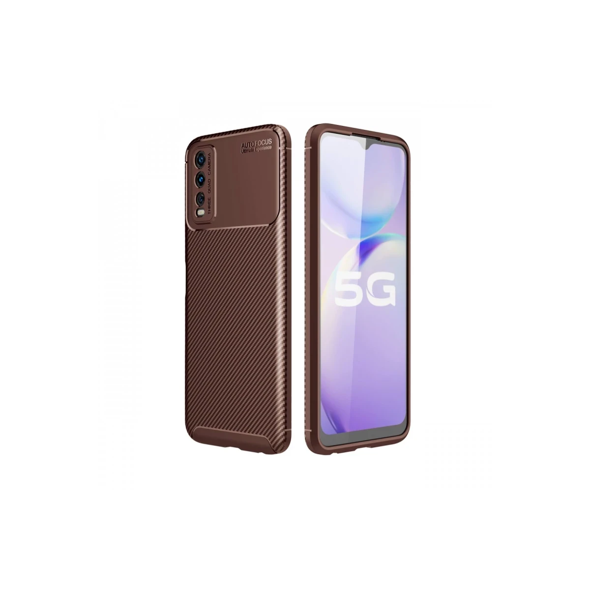 Vivo Y11S Kılıf Auto Focus Karbon Kapak - Kahverengi