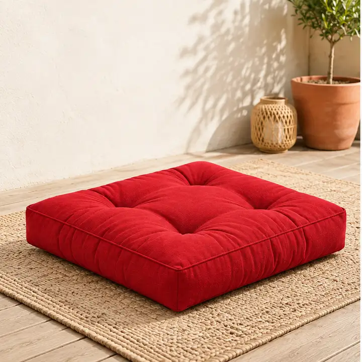 Kapitone Kare Yer Minderi · 60 × 60 × 5 cm | Kırmızı | İç mekân