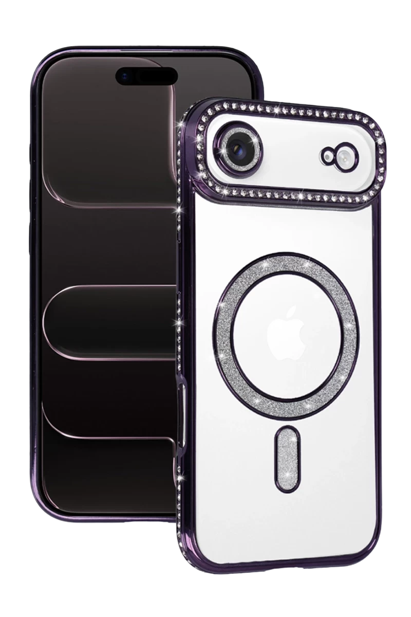 Apple iPhone 17 Uyumlu Air Uyumlu Joke Simli Magneticsafe Kılıf - Derin Mor