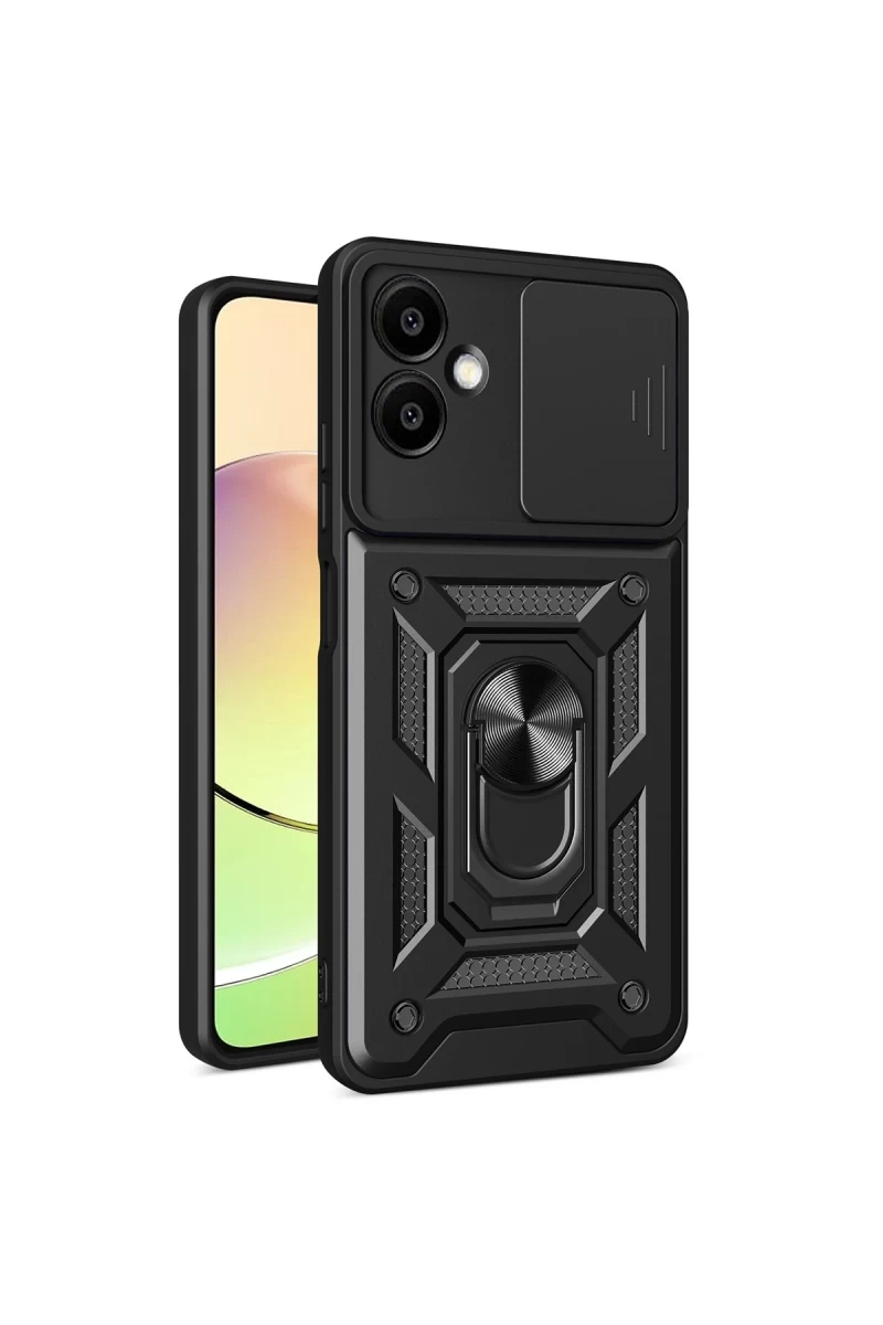 Samsung Galaxy A06 Uyumlu Kılıf Pars Lens Yüzüklü Silikon - Siyah