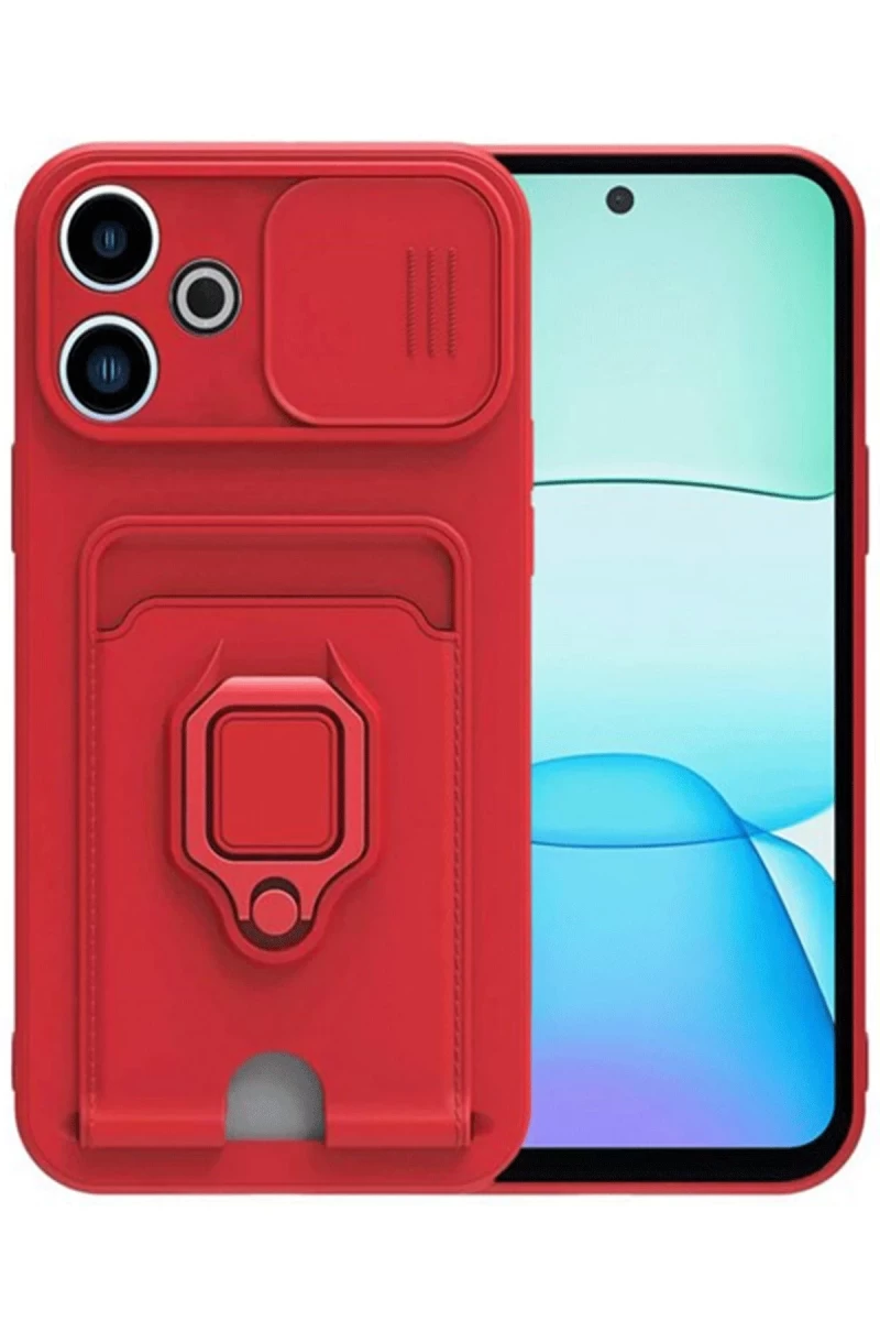 Xiaomi Redmi 13 4G Uyumlu Kılıf Zuma Kartvizitli Yüzüklü Silikon - Kırmızı