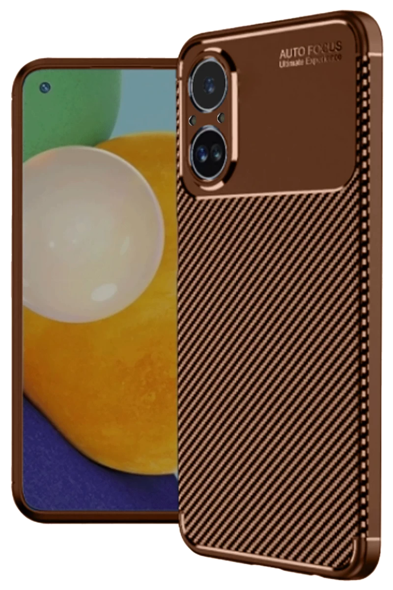 Realme 12 Lite Uyumlu Kılıf Auto Focus Karbon Kapak - Kahverengi