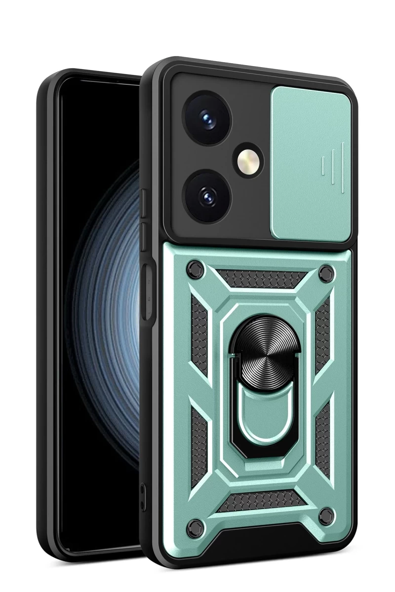 Vivo Y27 Uyumlu Kılıf Pars Lens Yüzüklü Silikon - Yeşil