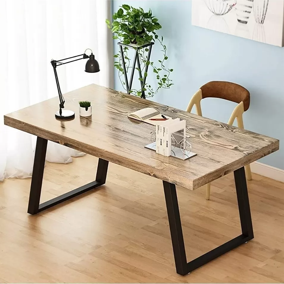 Ahşap Masif Ağaç Doğal Çalışma Masası Demir Iskelet Ofis Masası 60 x 140