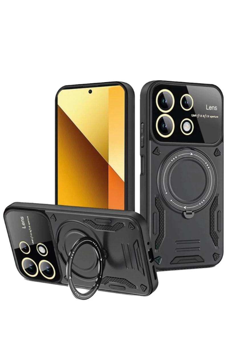 Xiaomi Redmi Note 13 4G Uyumlu Kılıf Joy Lens Standlı Kapak - Siyah