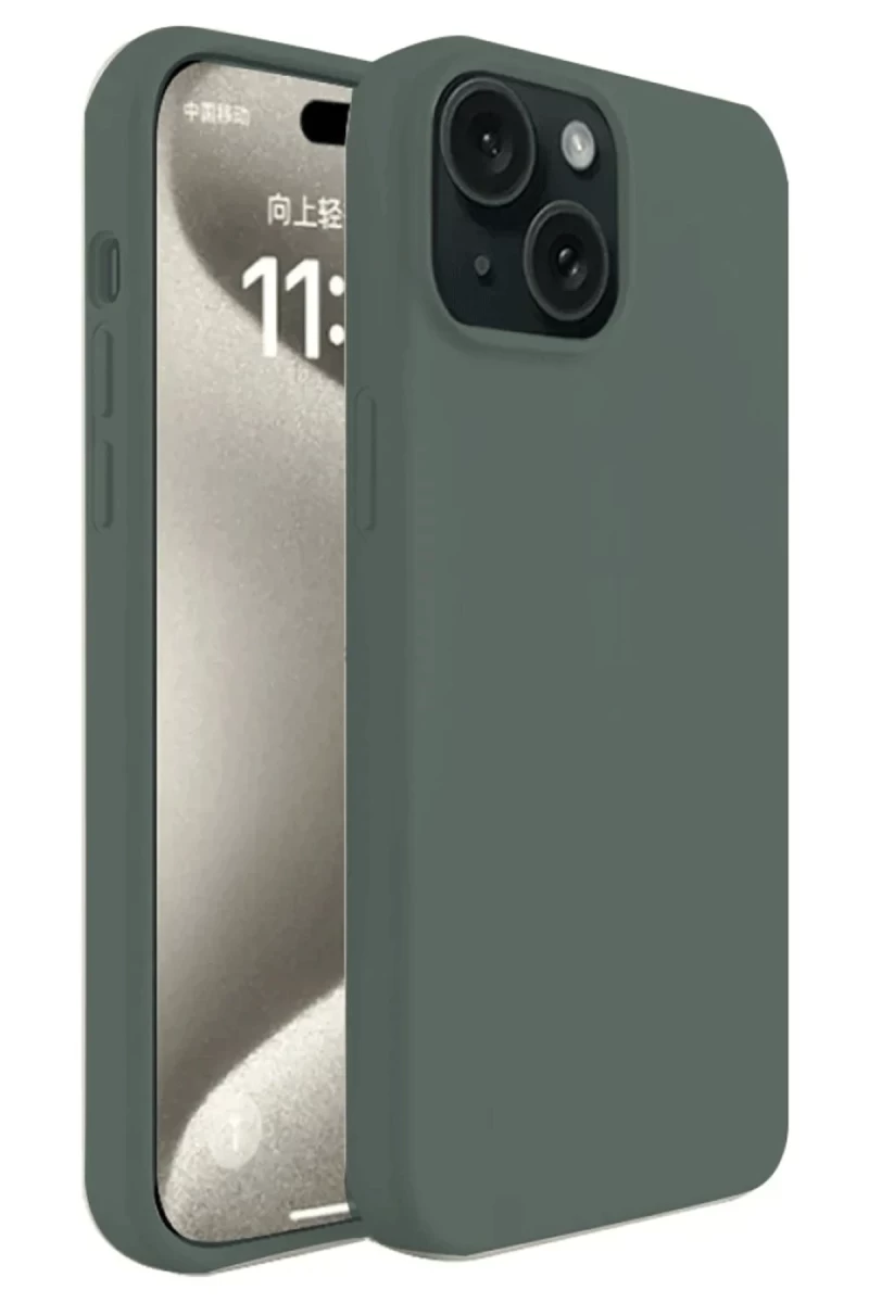 Apple iPhone 15 Uyumlu Kılıf First Silikon - Koyu Yeşil