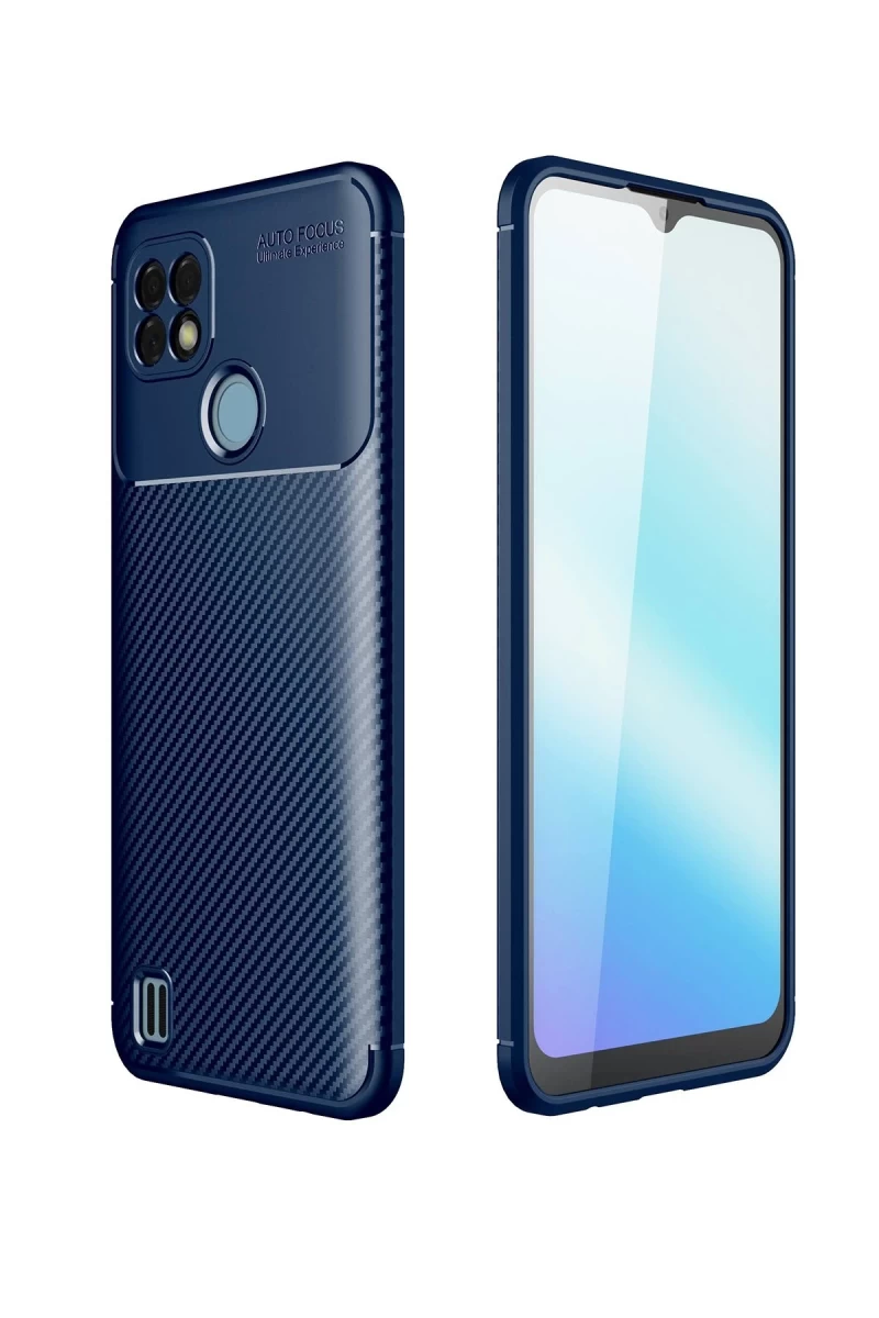Realme C21 Uyumlu Kılıf Auto Focus Karbon Kapak - Lacivert