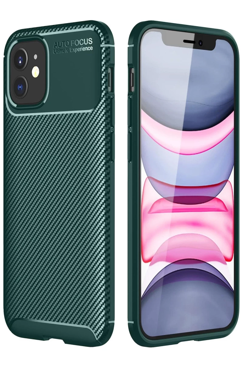 Apple iPhone 12 Mini Uyumlu Kılıf Auto Focus Karbon Kapak - Yeşil