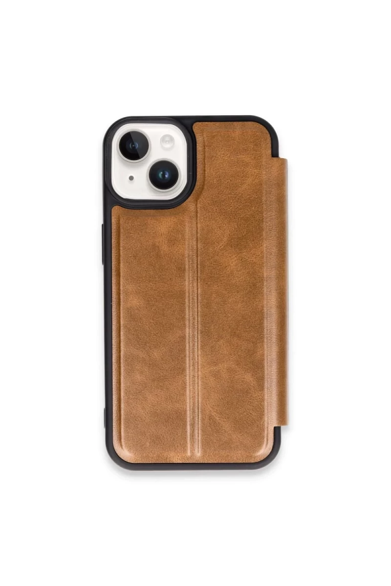 Apple iPhone 15 Uyumlu Kılıf Flip Cover - Taba