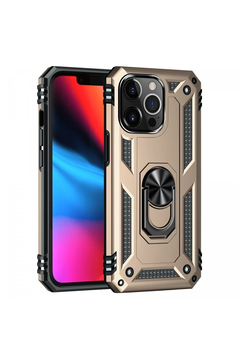 Apple iPhone 14 Pro Uyumlu Kılıf Sofya Yüzüklü Silikon Kapak - Gold
