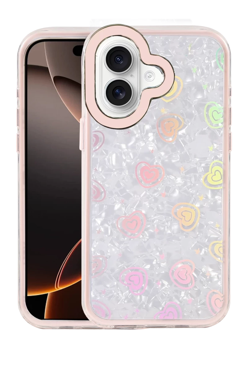 Apple iPhone 16 Uyumlu Lumi Desenli Kapak - Pembe