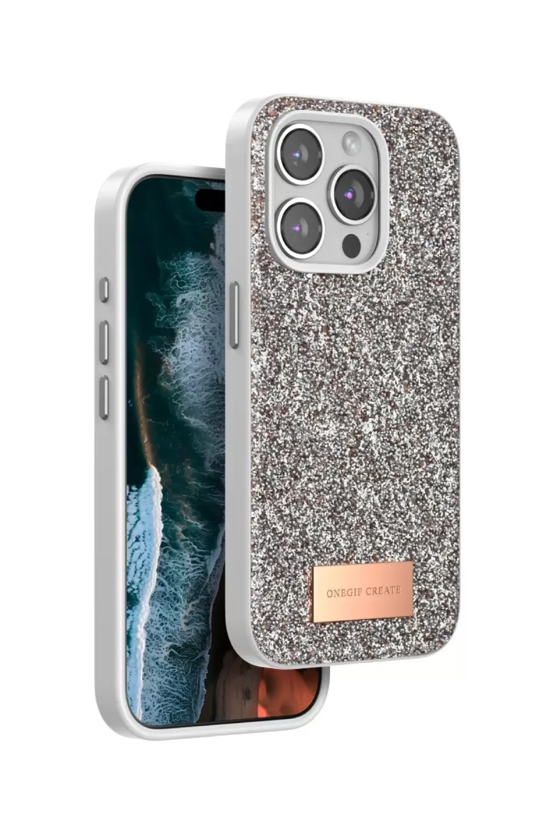 Onegif Apple iPhone 15 Pro Max Uyumlu Bright Simli Kapak - Gold