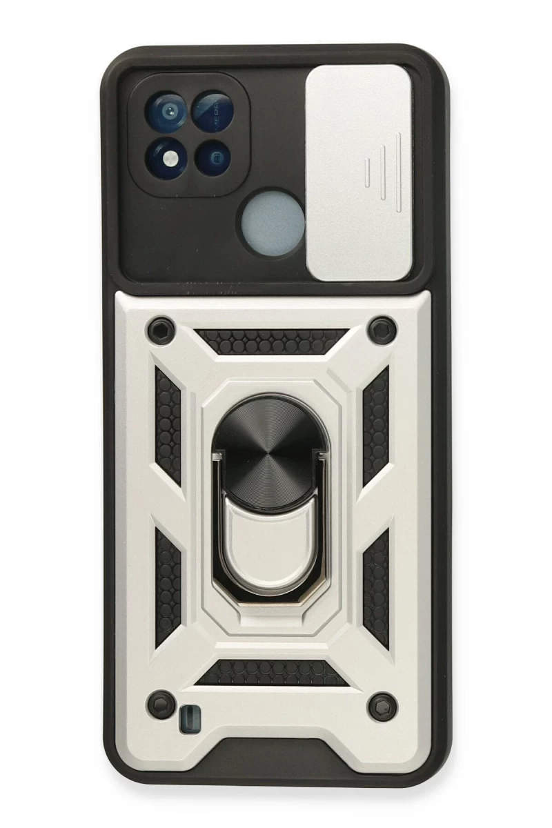 Realme C11 2021 Uyumlu Kılıf Pars Lens Yüzüklü Silikon - Gümüş