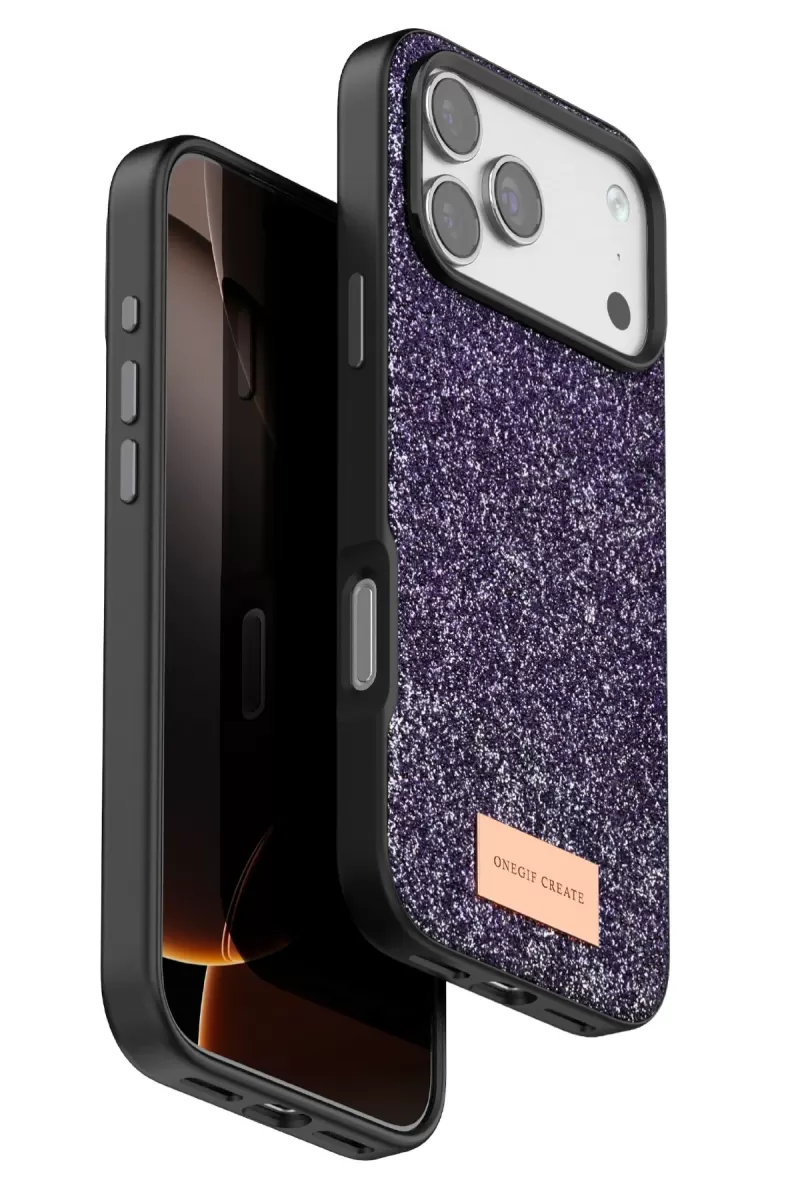 Onegif Apple iPhone 17 Pro Max Uyumlu Bright Simli Kapak - Derin Mor