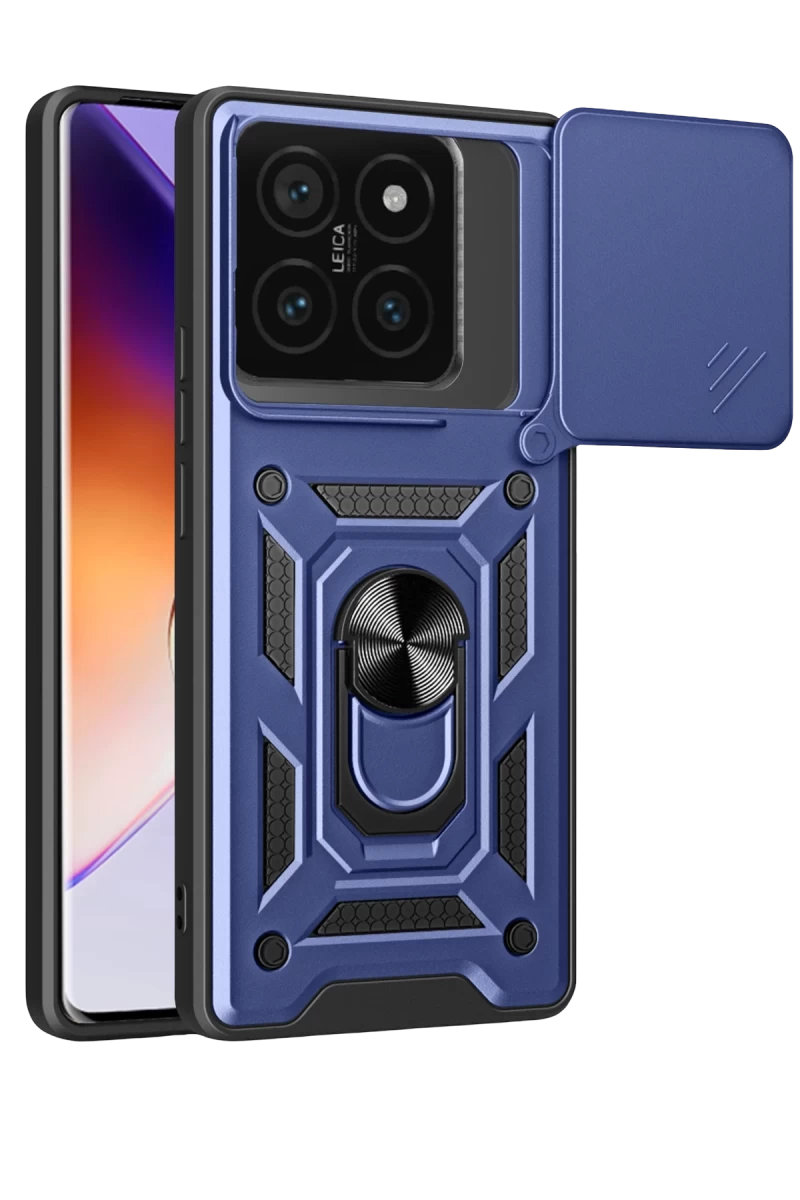 Xiaomi Mi 14T Pro Uyumlu Kılıf Pars Lens Yüzüklü Silikon - Lacivert