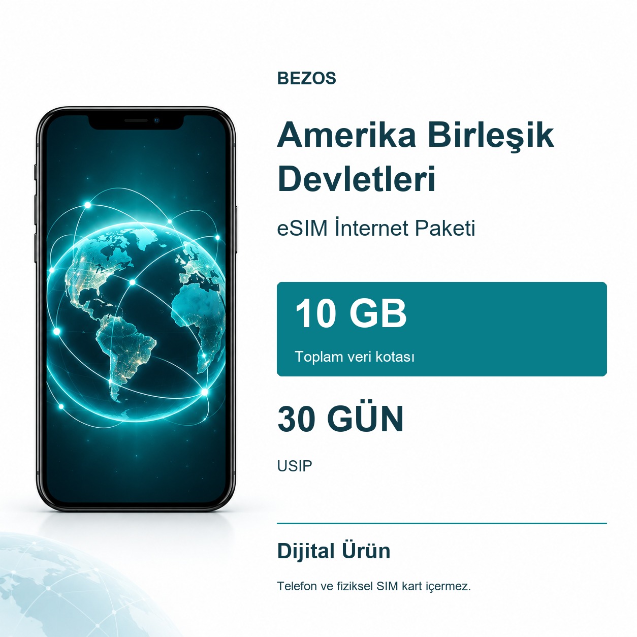 Amerika Birleşik Devletleri eSIM İnternet Paketi 10 GB 30 Gün - USIP