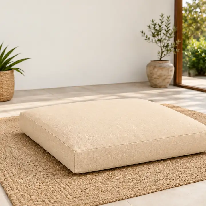 Düz Kare Yer Minderi · 60 × 60 × 8 cm | Krem | İç mekân