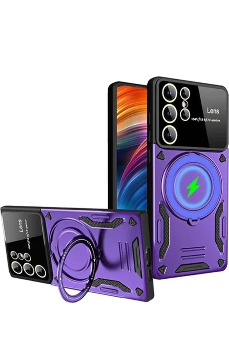 Samsung Galaxy S24 Ultra Uyumlu Kılıf Joy Lens Standlı Kapak - Mor
