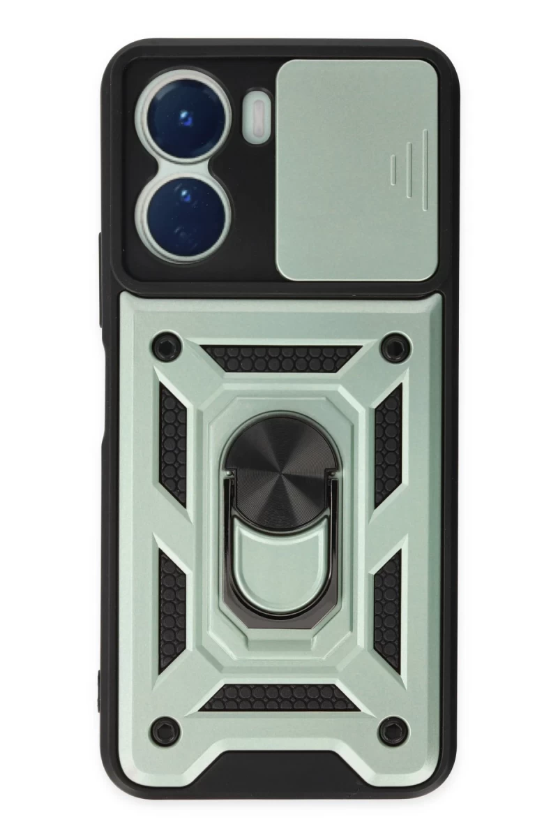 Vivo Y16 Uyumlu Kılıf Pars Lens Yüzüklü Silikon - Yeşil